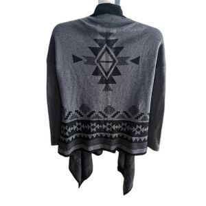 Bajee Collection Women's M/L Aztec Western Open Cardigan Black Grey Cozy